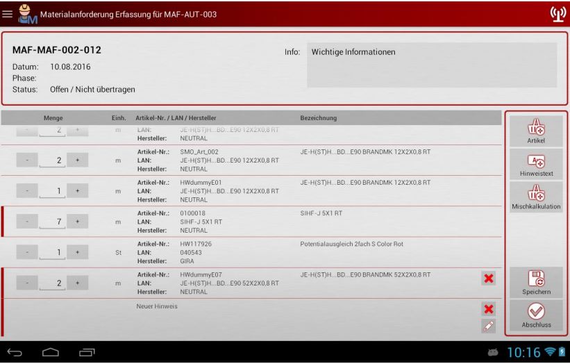 MobileMaterialanforderung